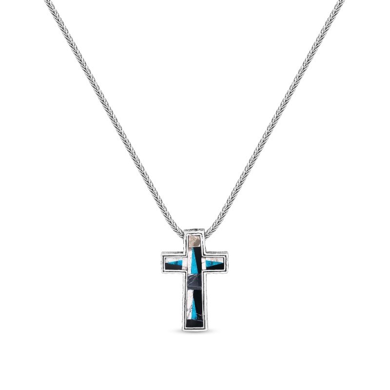 Sterling Silver White Buffalo and Sleeping Beauty Turquoise Necklace