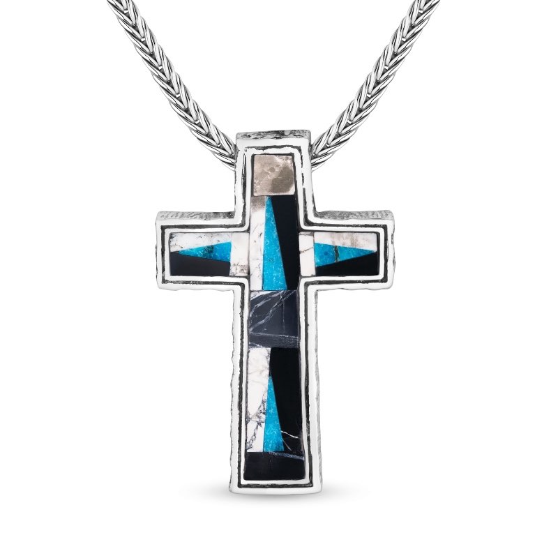 Sterling Silver White Buffalo and Sleeping Beauty Turquoise Necklace