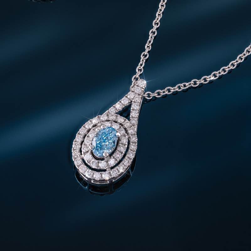 Sterling Silver Blue and White Lab-Grown Diamond Necklace