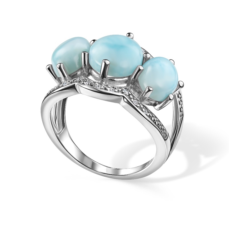 SS LARIMAR & WHITE DIAMOND RING 5-7/8CTW