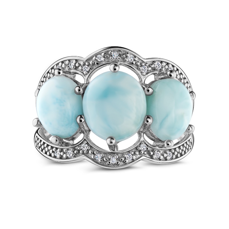 SS LARIMAR & WHITE DIAMOND RING 5-7/8CTW