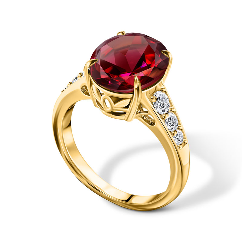 14k Yellow Gold Anthill Garnet & Diamond Ring