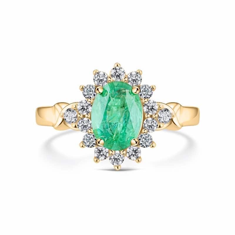 X-SS EMERALD & WHITE TOPAZ RING 1 5/8CTW