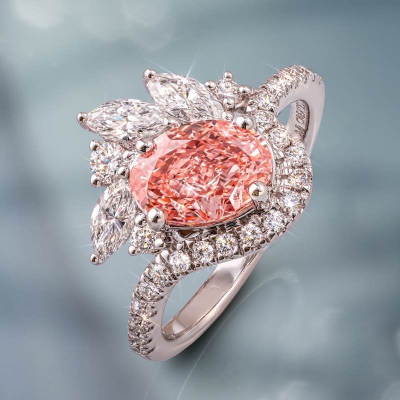 14k White Gold Lab-created Pink & White Diamond Ring