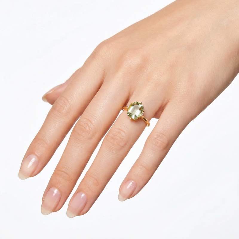 14K Yellow Gold Green Amethyst Ring