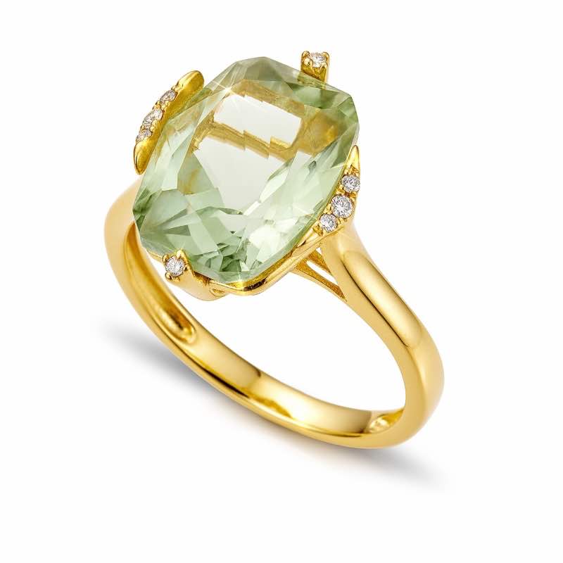 14K Yellow Gold Green Amethyst Ring