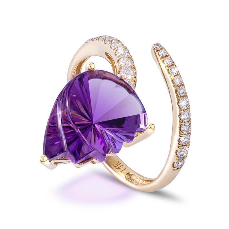 14k Yellow Gold Amethyst & Diamond Wrap Ring