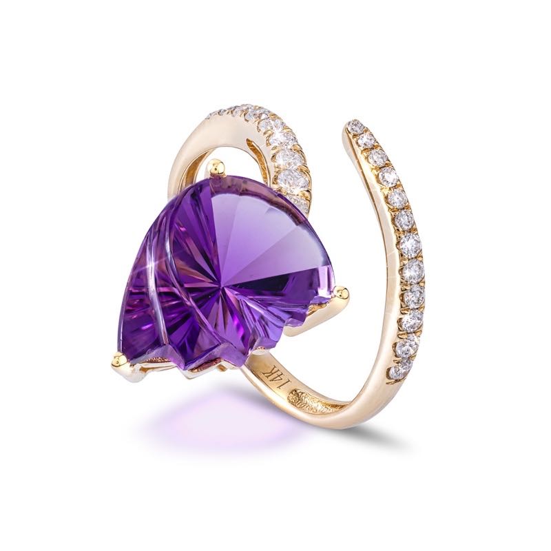 14k Yellow Gold Amethyst & Diamond Wrap Ring